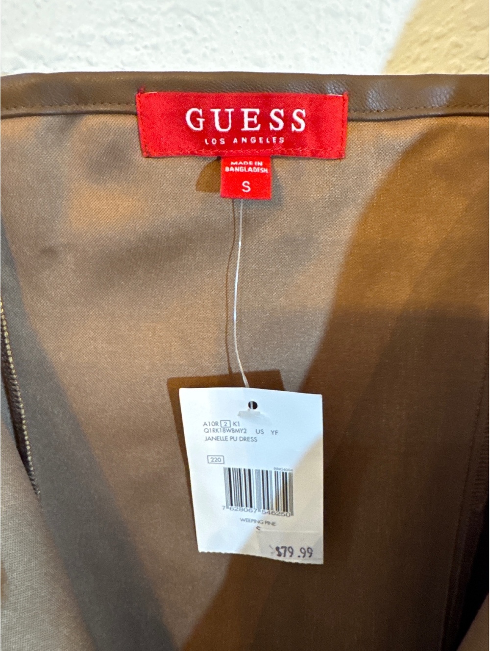 GUESS Janelle PU Faux Leather Dress Brown Weeping Pine Zip Front NWT - Picture 3 of 4